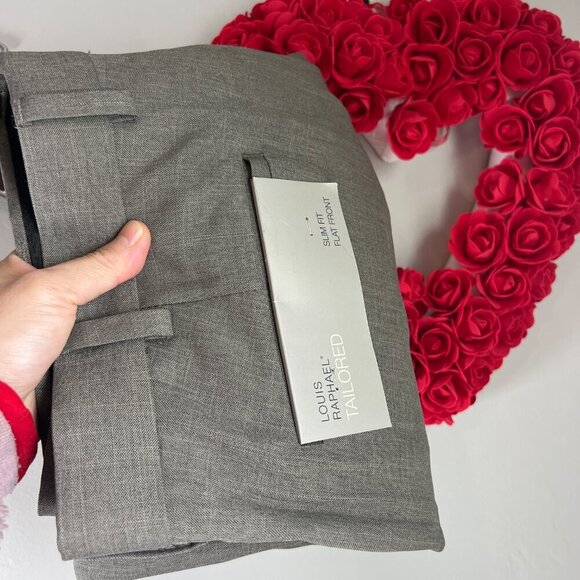 Louis Raphael Men's Flat Front Dress Pants Slim Fit 38W 30L Taupe - Picture 11 of 11